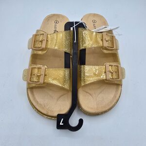 JUST be Shoes Womens Size 7 Gold Glitter Buckle Sandals Beach SlipOn Brand New